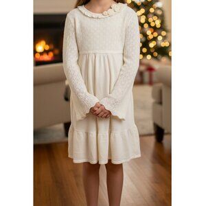 Ivory Cream Vintage Boho Chic Cottage Bell Sleeves Victorian Girls 14 Knit Dress